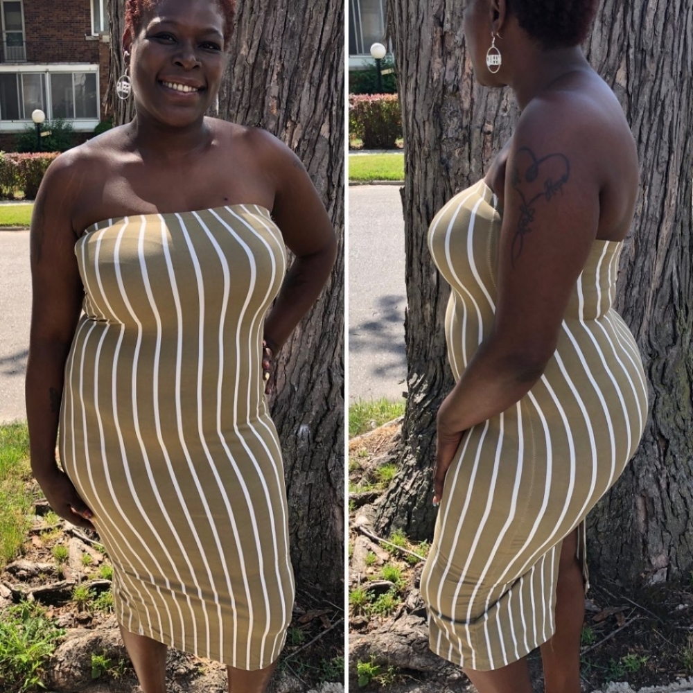 Olive Striped Tube Dress Plus